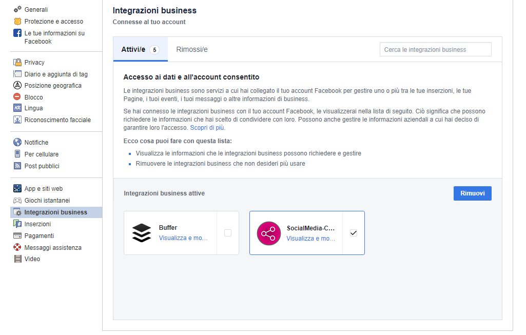 Rimozione app Facebook